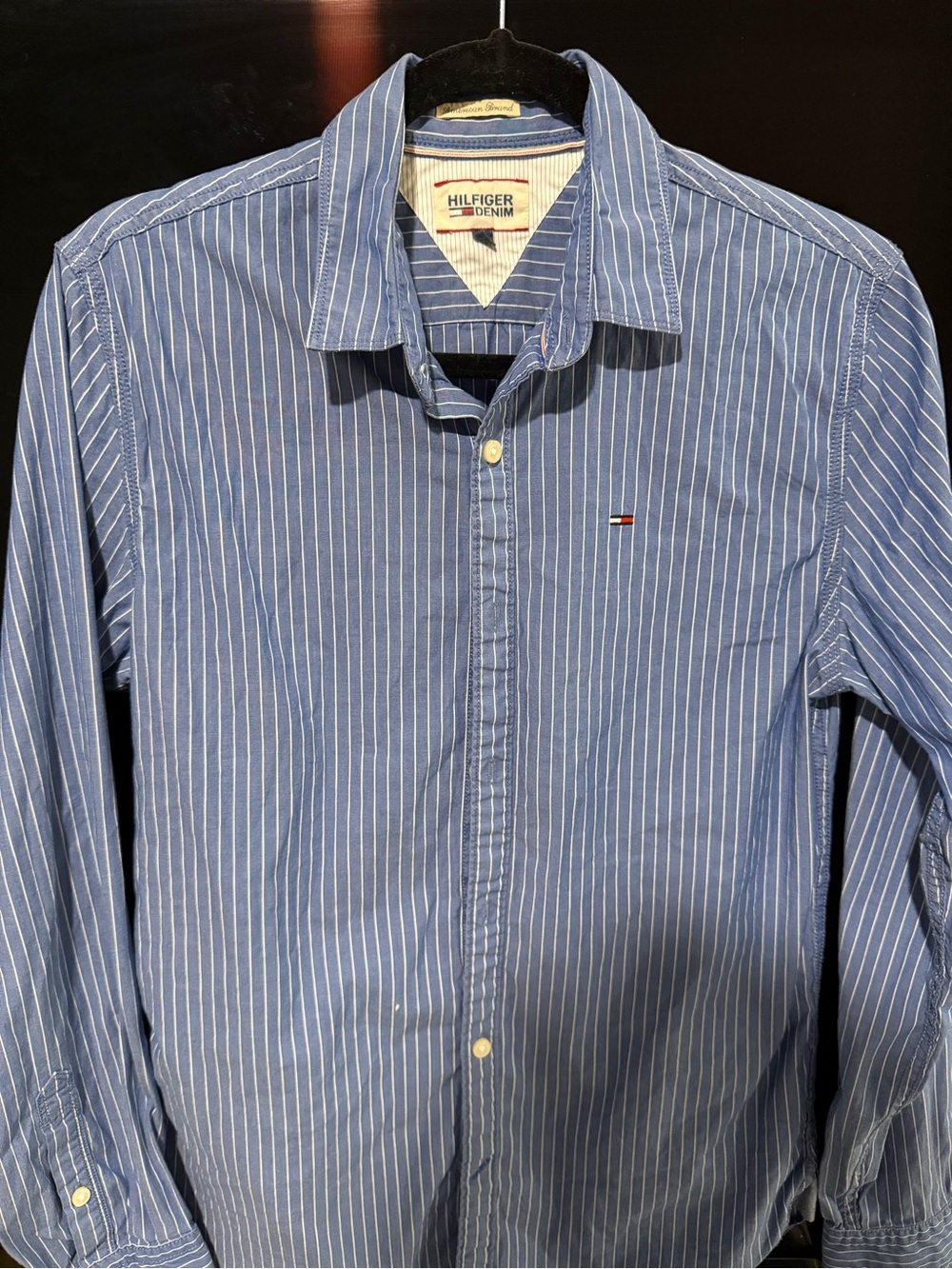 Tommy Hilfiger Blue and White Stripe Dress Shirt